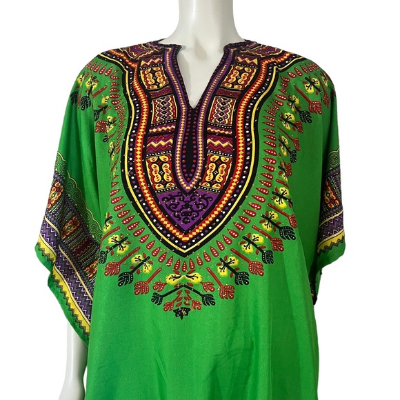 Sante Classics Green Purple Gold Dashiki Silky Sparkly Tunic Boho Coverup Top - Picture 2 of 16